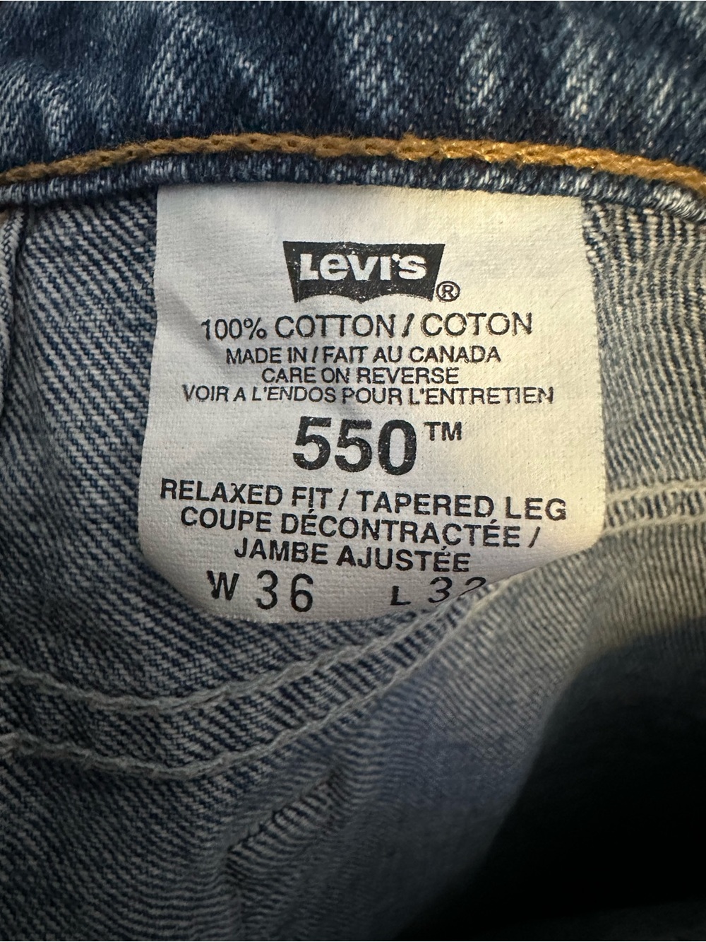 Size 36 Levi’s 550 Men’s Vintage Made In Canada Relaxed Tapered Jeans Blue - Picture 7 of 8